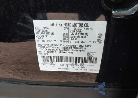 2024 Ford Explorer Xlt from USA, damaged, VIN 1FMSK7DH1RGA32645